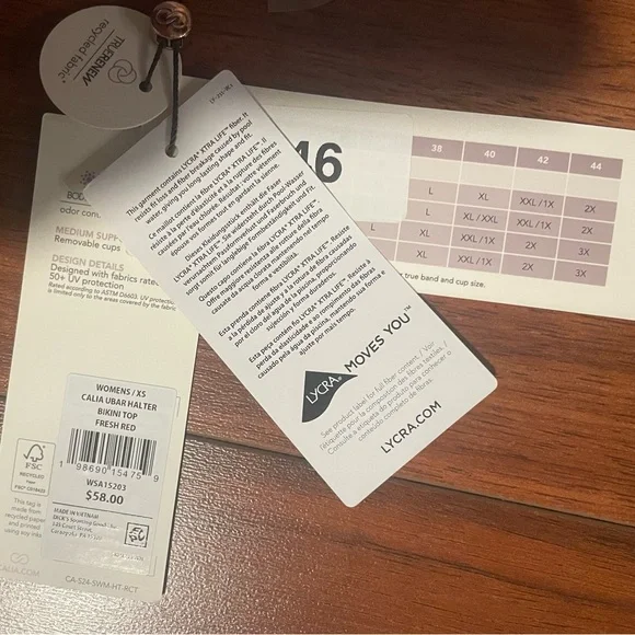 ☀️ CALIA Red Ubar Halter Bikini Top size XS NWT removable cups - Picture 5 of 5